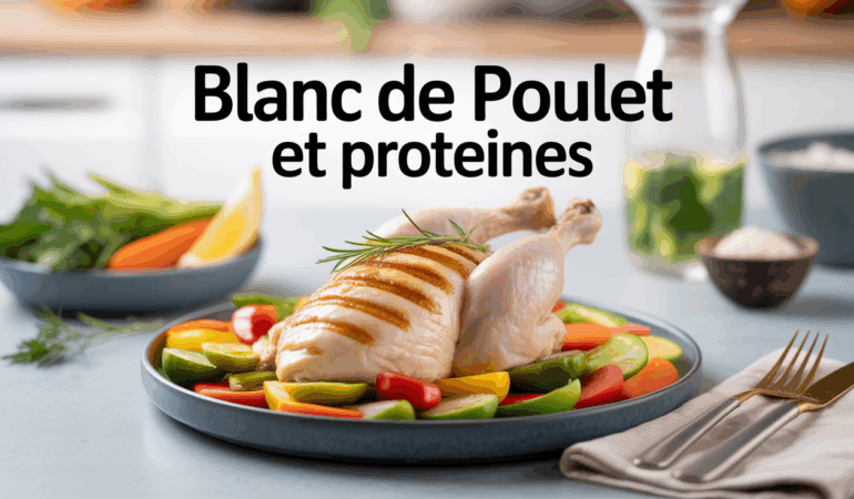 Assiette de blanc de poulet grillé riche en protéines et légumes