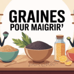 Graines pour maigrir assiettes saines bols et cuillere doseuse