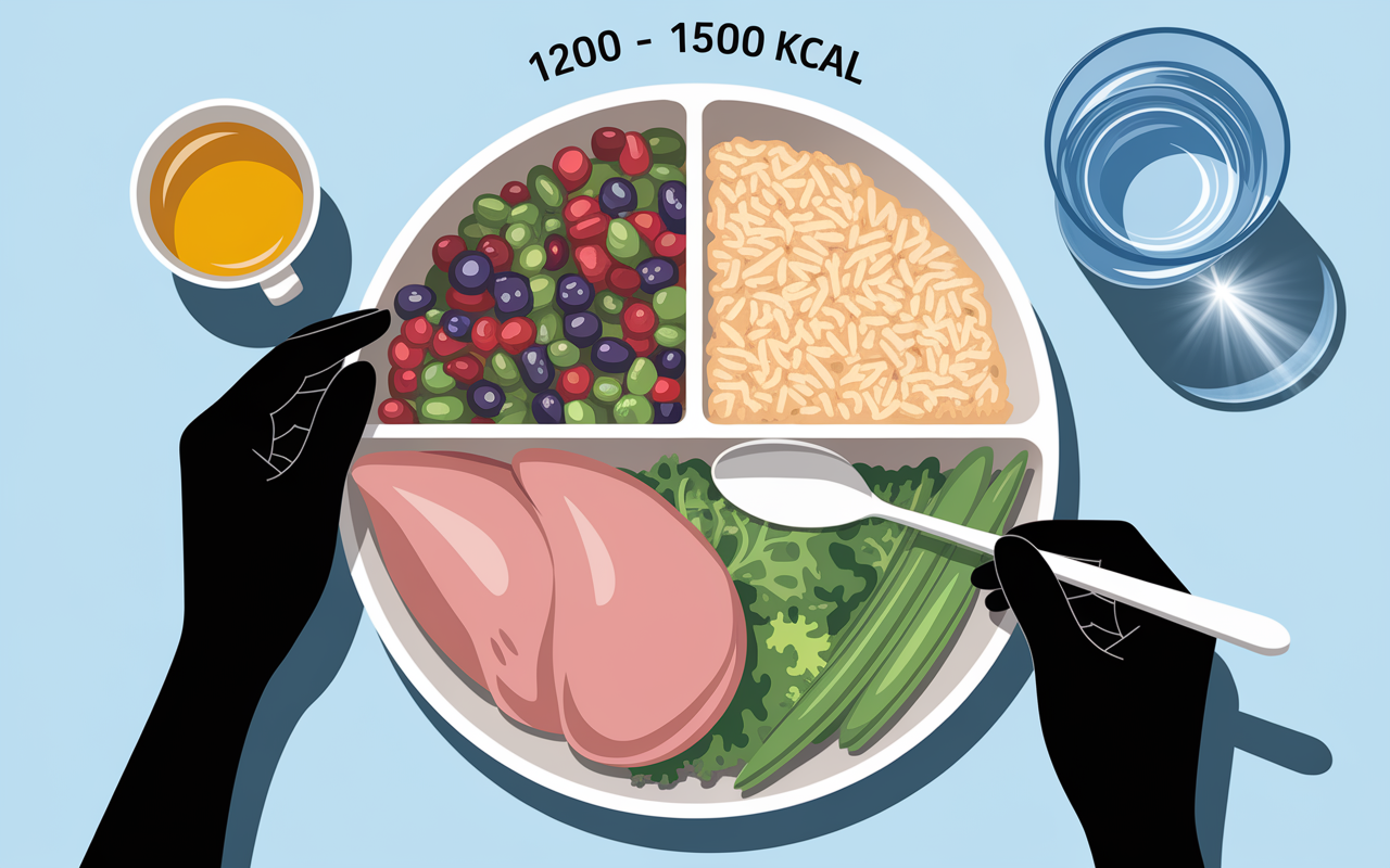 assiette régime portion légumes protéines glucides perte de poids
