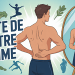 Perte de ventre homme stylisé miroir sport aliments sains