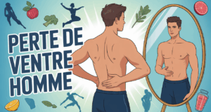 Perte de ventre homme stylisé miroir sport aliments sains