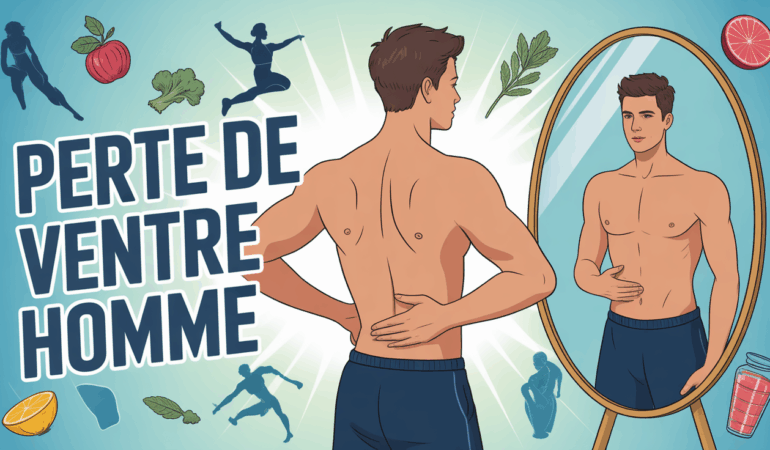 Perte de ventre homme stylisé miroir sport aliments sains