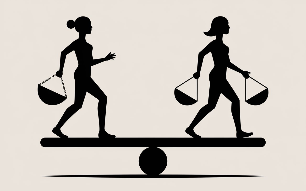 Silhouettes toniques et rondes sur balance même poids