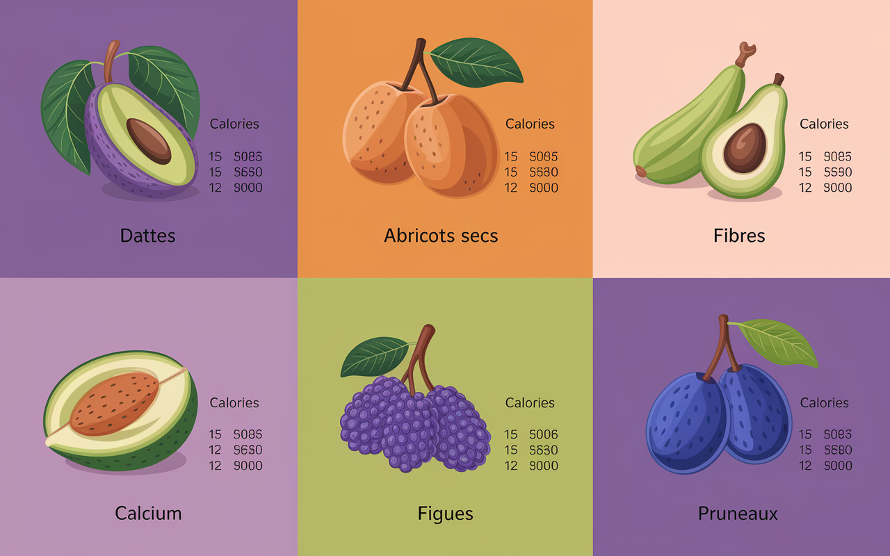 Tableau nutritionnel dattes abricots figues pruneaux chiffres clés