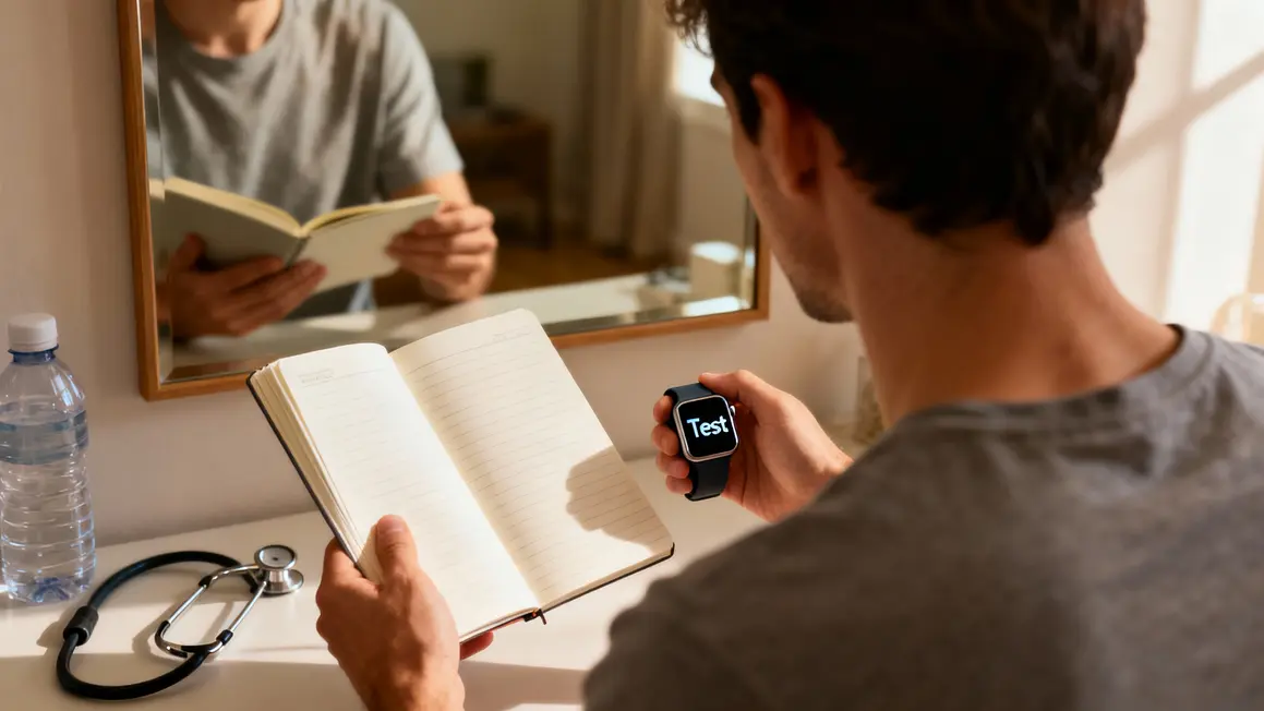 Test physique, carnet et accessoires santé pour évaluation reprise sportive