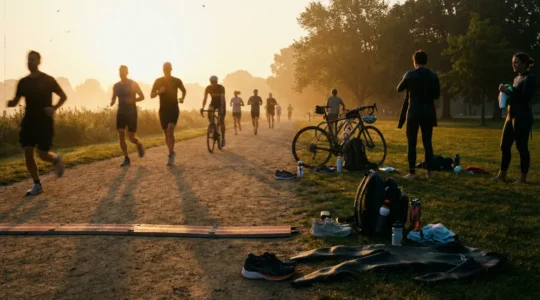Sportifs en mouvement sur piste, endurance et énergie