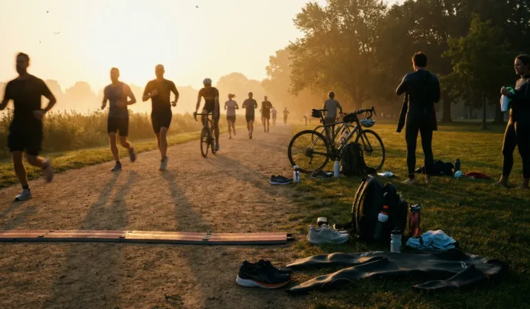 Sportifs en mouvement sur piste, endurance et énergie