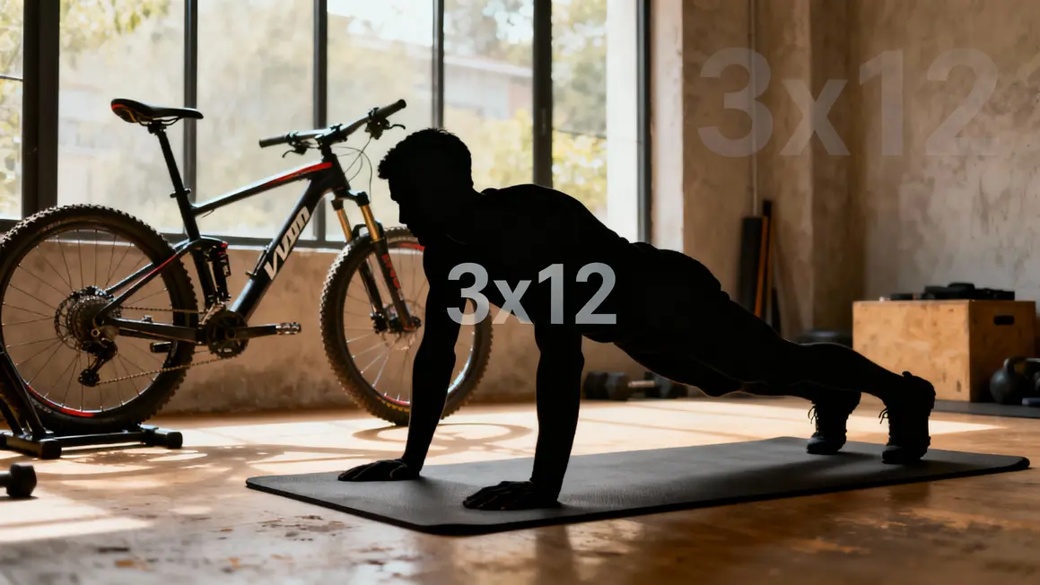 cycliste fait squats gainage fentes VTT