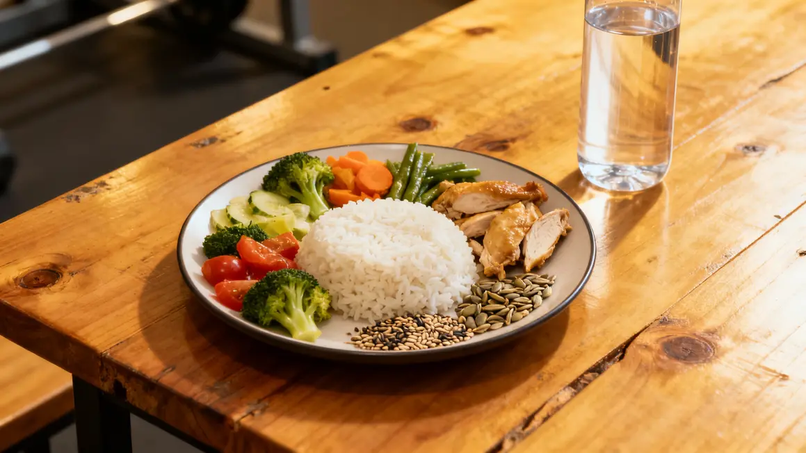 Assiette alimentation équilibrée et eau pour endurance
