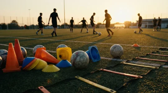 Entraînement football préparation physique sur terrain en équipe