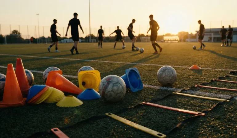 Entraînement football préparation physique sur terrain en équipe