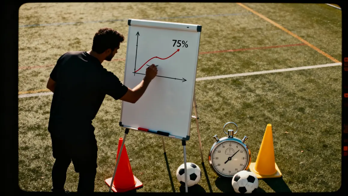 Coach expose programme physique football sur tableau