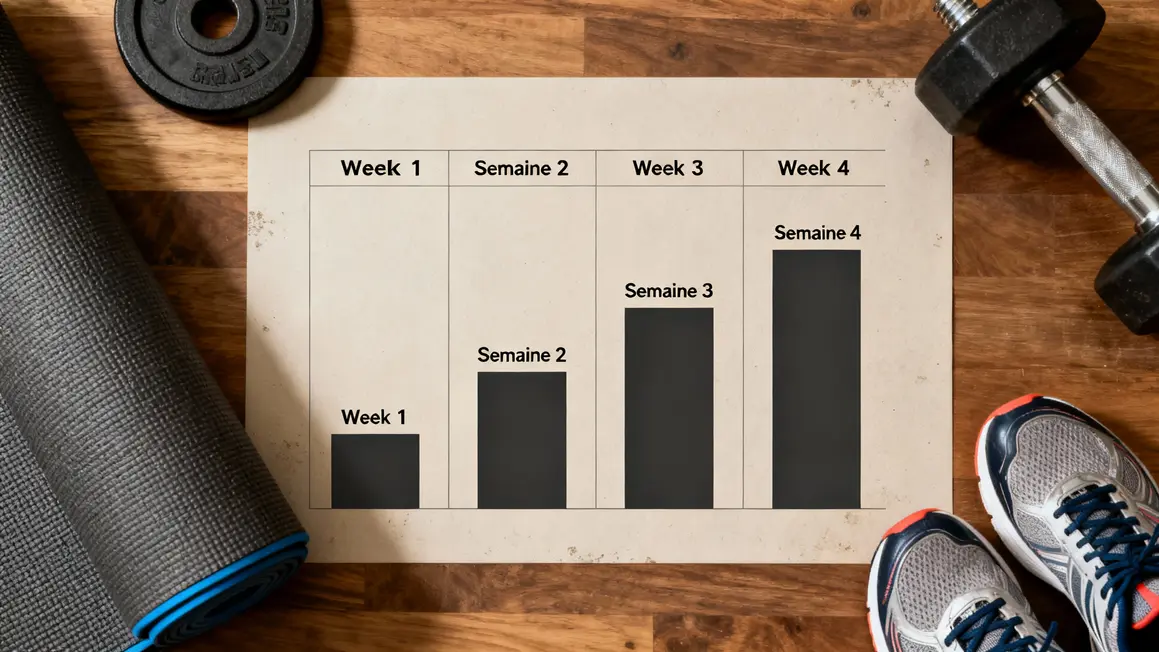 Planning 4 semaines pour reprise sportive progressive, matériel visible