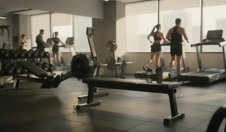 Salle de sport moderne avec flacons brûleur de graisse