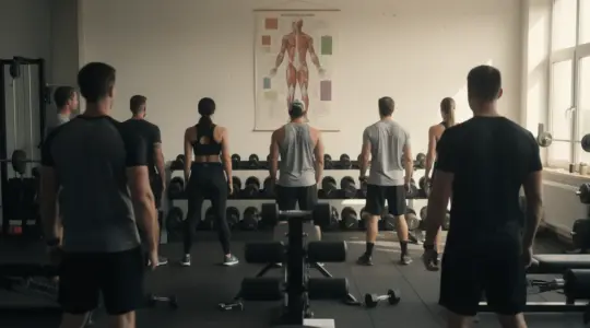 Salle de sport silhouettes athlètes devant haltères dopage Winstrol