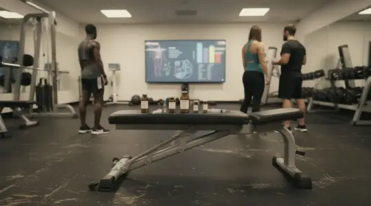 Salle de sport, testostérone, stéroïdes, seringues, ambiance neutre