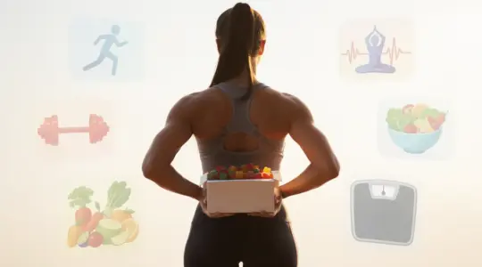 Silhouette sportive avec Bioxtrim premium gummies et icônes minceur