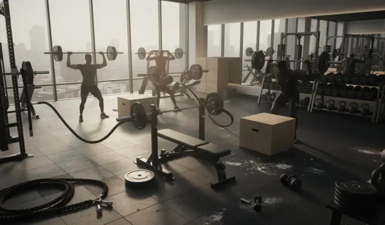 Photo salle musculation CrazyBulk silhouettes haltères