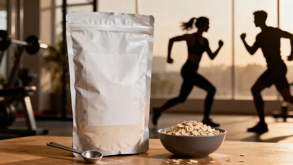 Sachet Mass Gainer Crazy Nutrition glucides flocons silhouettes
