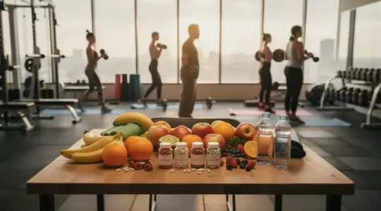 Salle de sport moderne, table de compléments NexaSlim naturels