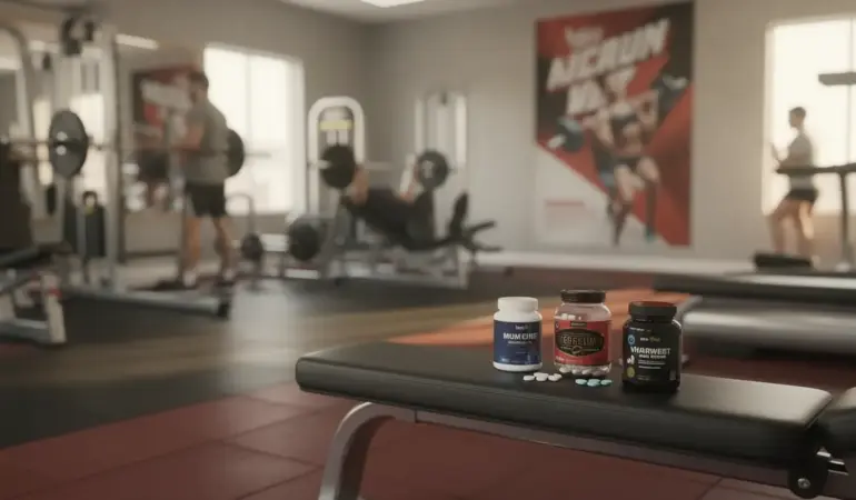 Salle de sport moderne avec compléments D-BAL MAX sur banc