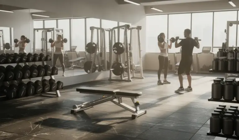 Salle de sport moderne avec compléments stéroïdes légaux