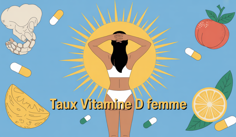 taux normal vitamine d femme dos soleil stylise