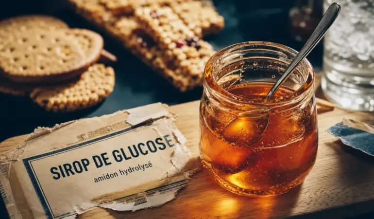Sirop de glucose sante : index glycémique 99, pot ambré et étiquette